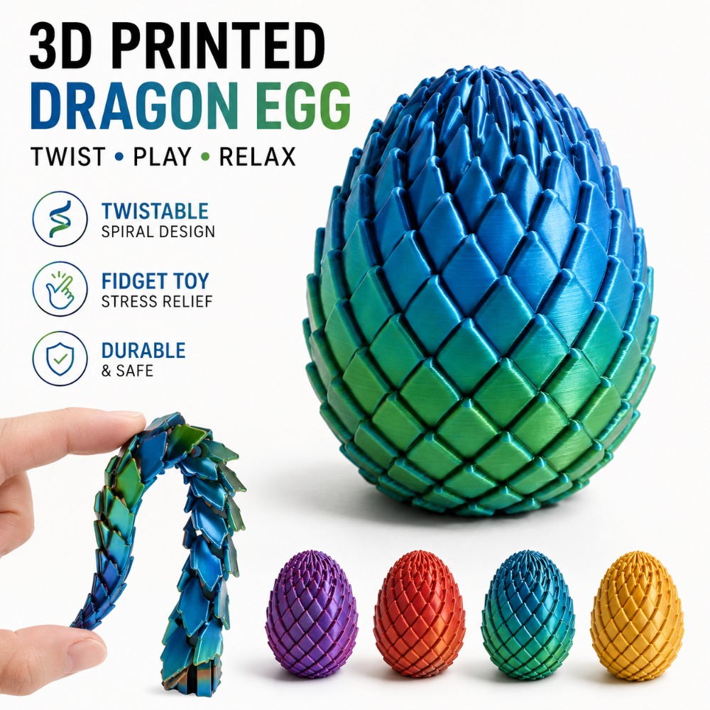 3D Printing Lizard - Mainan Telur Naga Putar 3D Print
